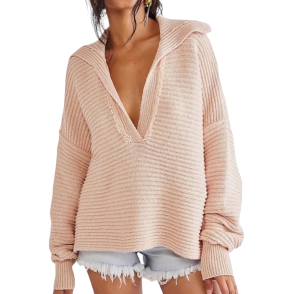 Free People Sweaters - Free People Marlie Pullover Sweater Dusty Pink Ribbed Knit Women's Size Medium